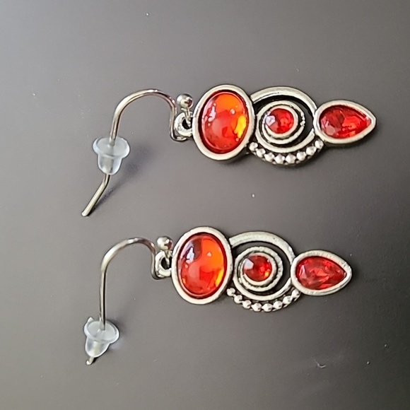 Jewelry - Red & Silver Dangle Earrings